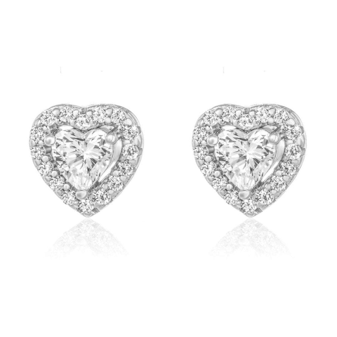 1.5 Carat Halo Heart Stud Earrings 18K White Gold Vermeil & Cubic Zirconia