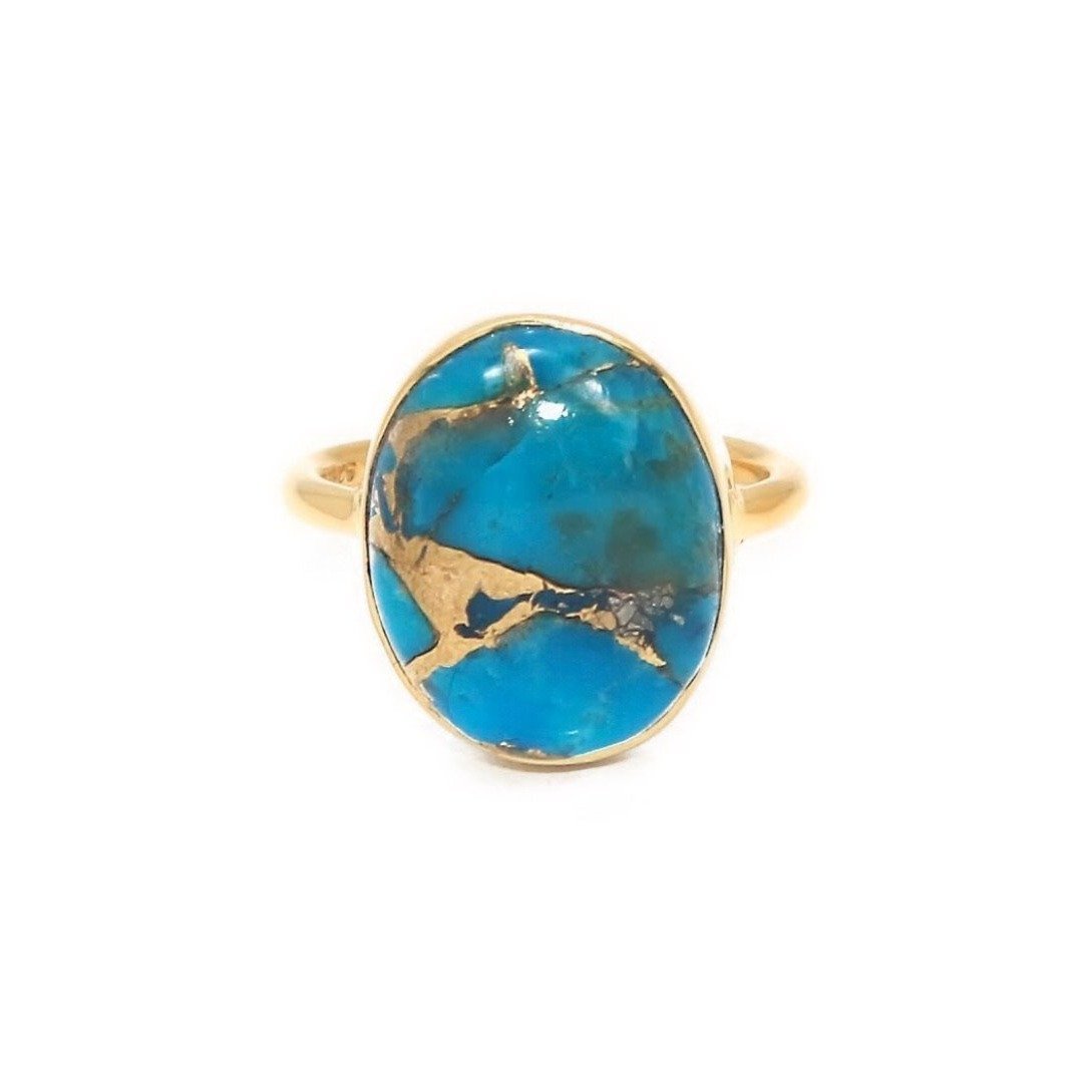 The XL Copper Turquoise Ring/18k Yellow Gold Vermeil in Copper Turquoise - infinityXinfinity.co.uk