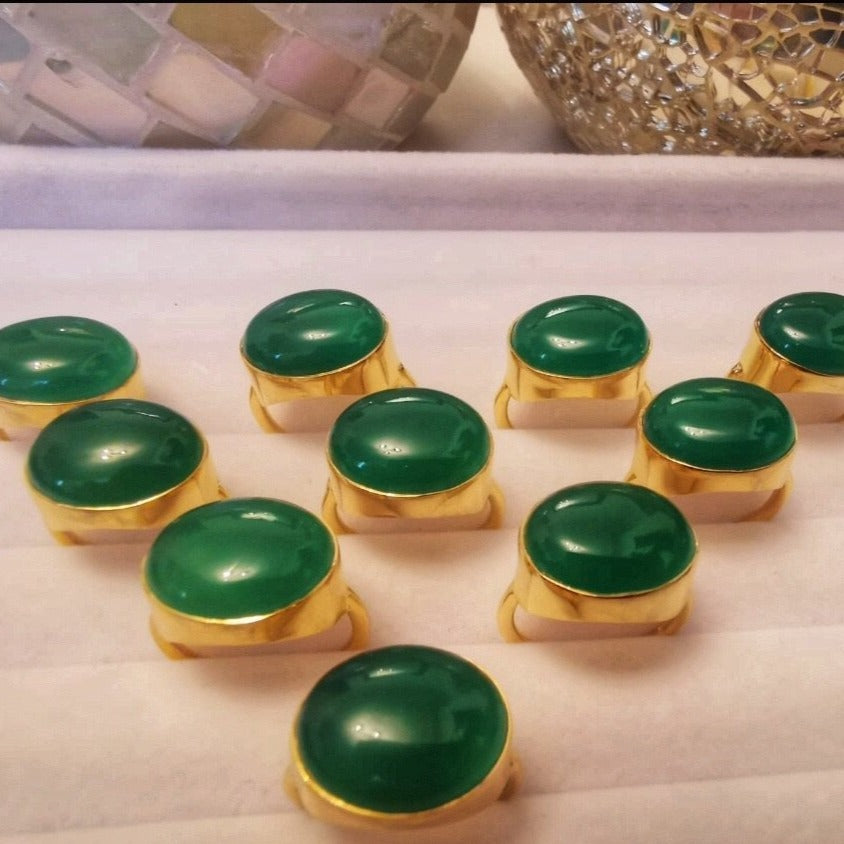 Green Onyx Ring/18k Yellow gold Vermeil - infinityXinfinity.co.uk