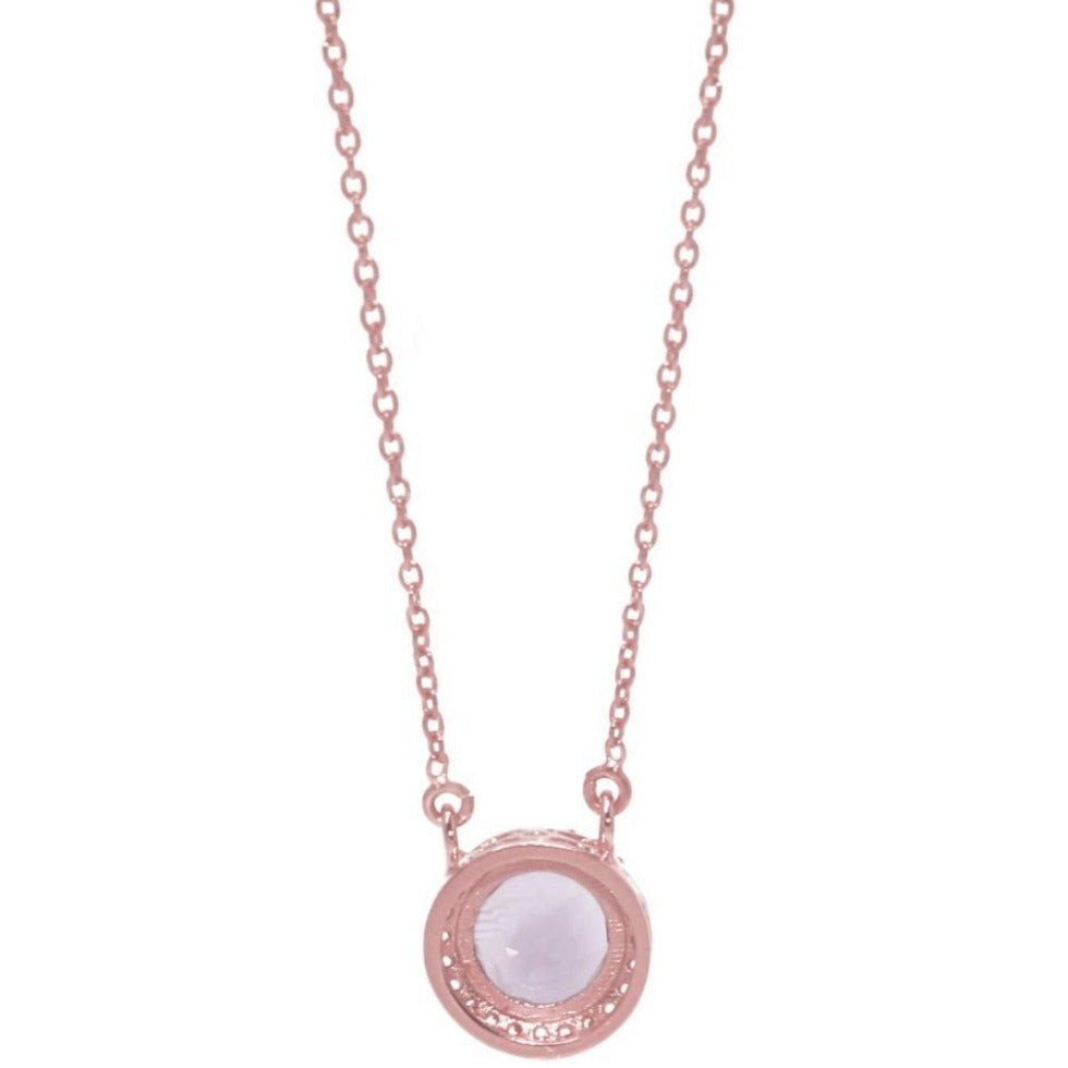 Princess Halo Necklace/18k Rose Gold with Rose Quartz & White Topaz - infinityXinfinity.co.uk