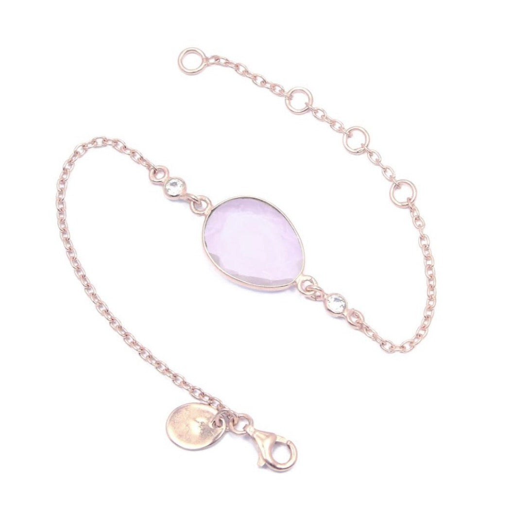 Rose Quartz Bracelet/18k Rose Gold with White Topaz - infinityXinfinity.co.uk