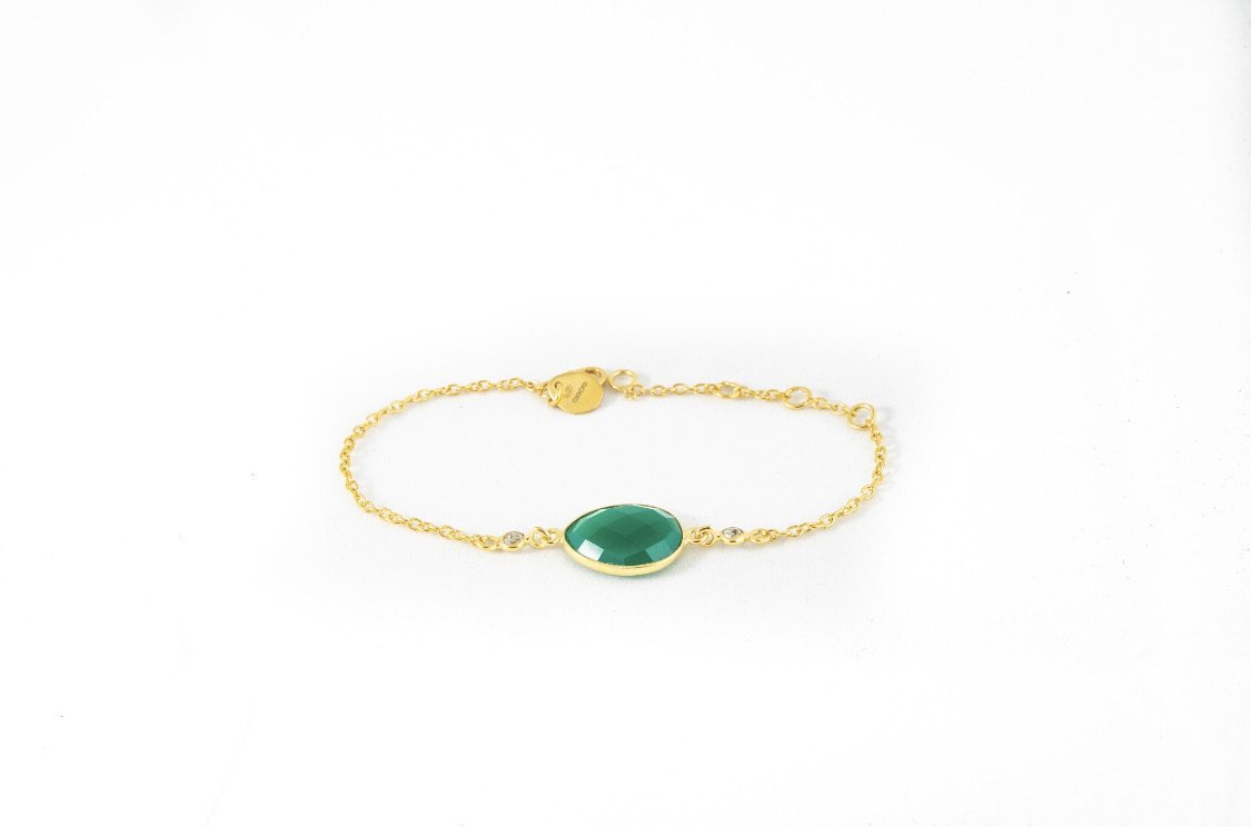 Green Onyx Bracelet/18k yellow Gold Vermeil & White Topaz - infinityXinfinity.co.uk