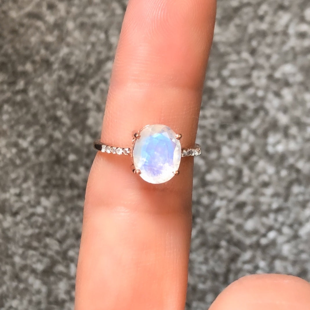 The Enchanted Ring/18k Rose Gold Vermeil with Rainbow Moonstone and White Topaz - infinityXinfinity.co.uk
