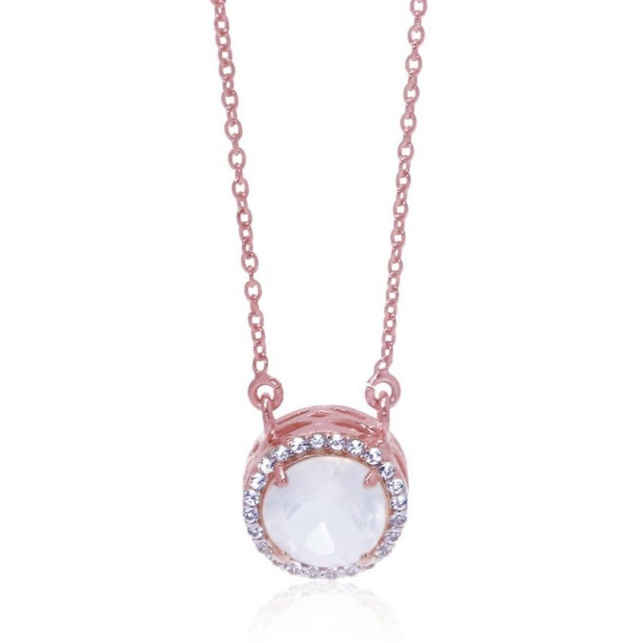 Princess Halo Necklace/18k Rose Gold with Rose Quartz & White Topaz - infinityXinfinity.co.uk