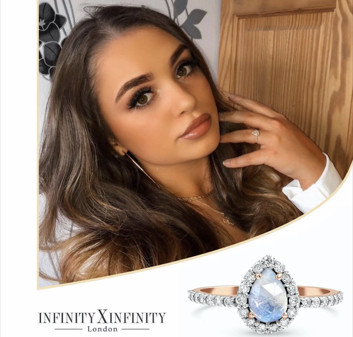 Teardrop Halo Statement Ring/18k Rose Gold with & Rainbow Moonstone & White Topaz - infinityXinfinity.co.uk
