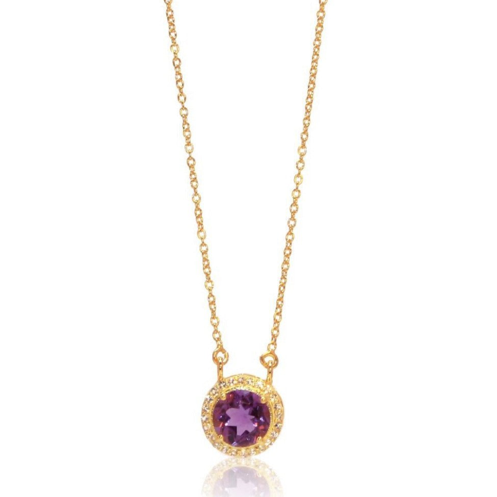 Princess Halo Necklace/18k Yellow Gold with Amethyst & White Topaz - infinityXinfinity.co.uk