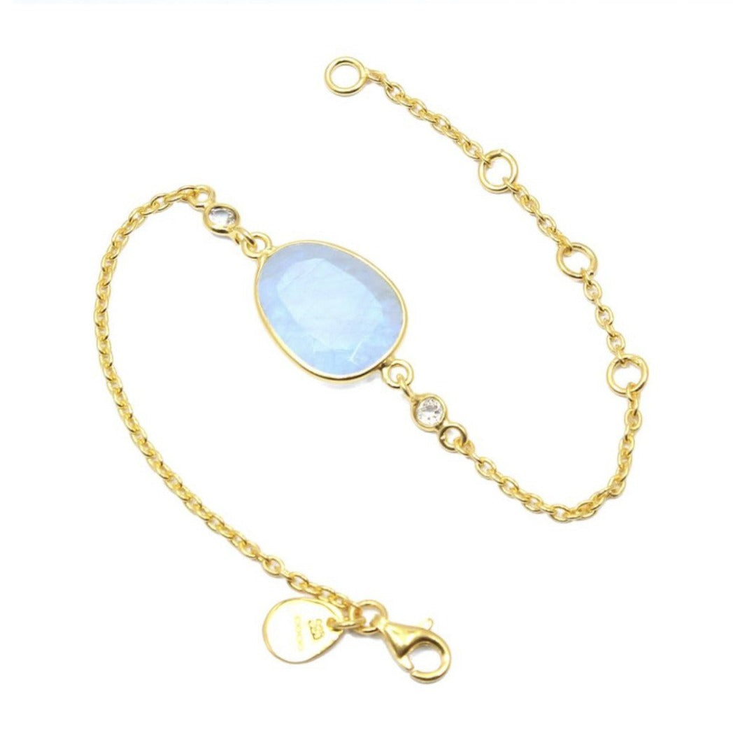 Rainbow Moonstone Bracelet/18k yellow Gold Vermeil & White Topaz - infinityXinfinity.co.uk