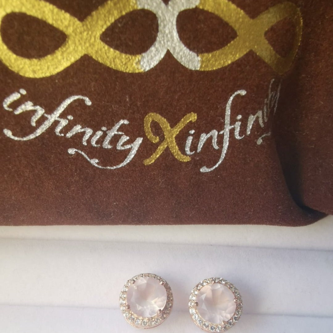 Rose Halo Stud Earrings/18k Rose Gold Vermeil & Rose Quartz & White Topaz - infinityXinfinity.co.uk
