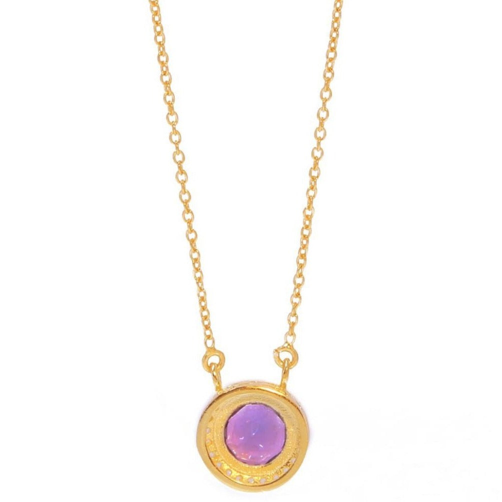 Princess Halo Necklace/18k Yellow Gold with Amethyst & White Topaz - infinityXinfinity.co.uk