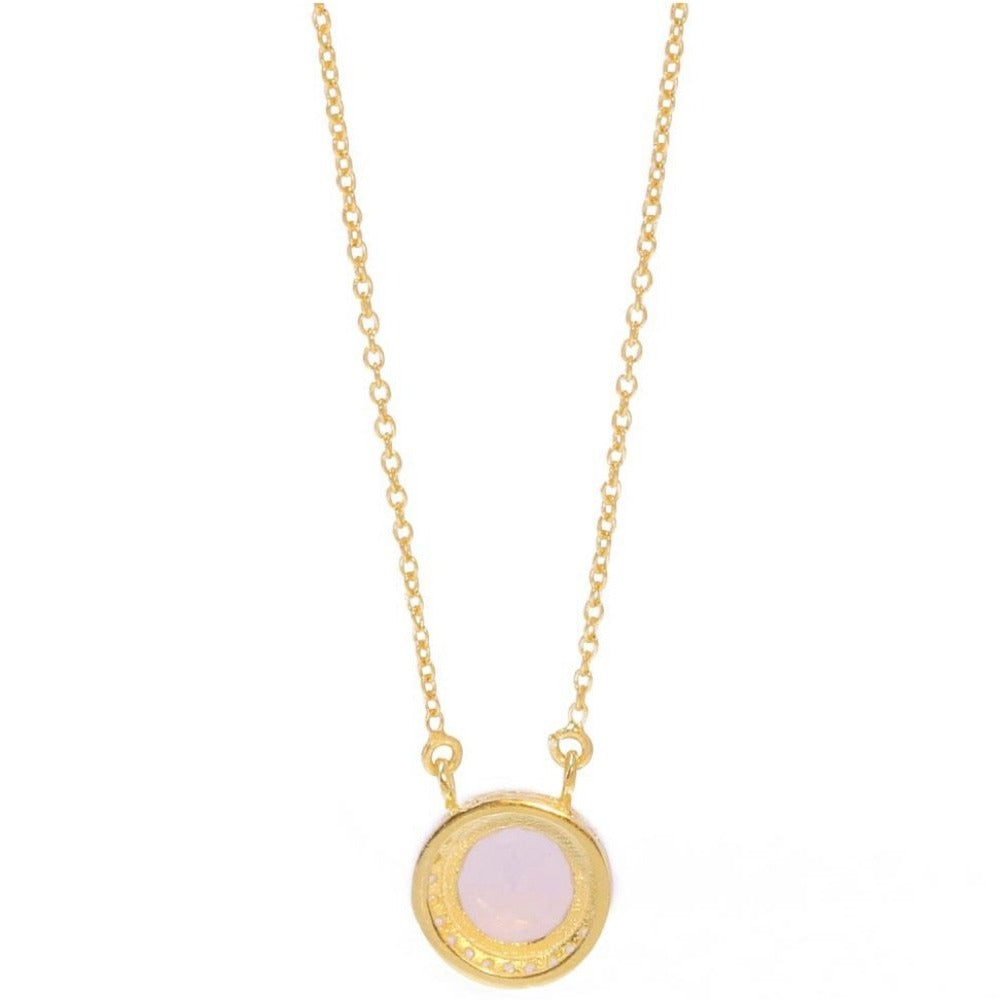 Princess Halo Necklace/18k Yellow Gold with Rose Quartz & White Topaz - infinityXinfinity.co.uk