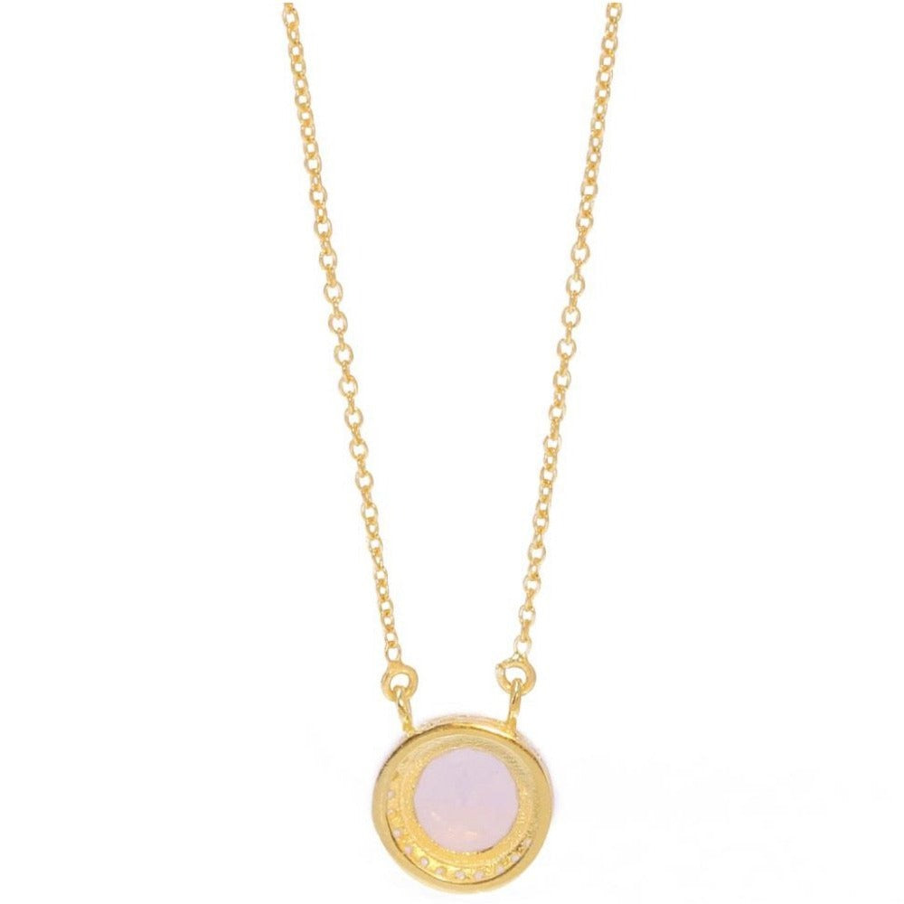 Princess Halo Necklace/18k Yellow Gold with Rose Quartz & White Topaz - infinityXinfinity.co.uk