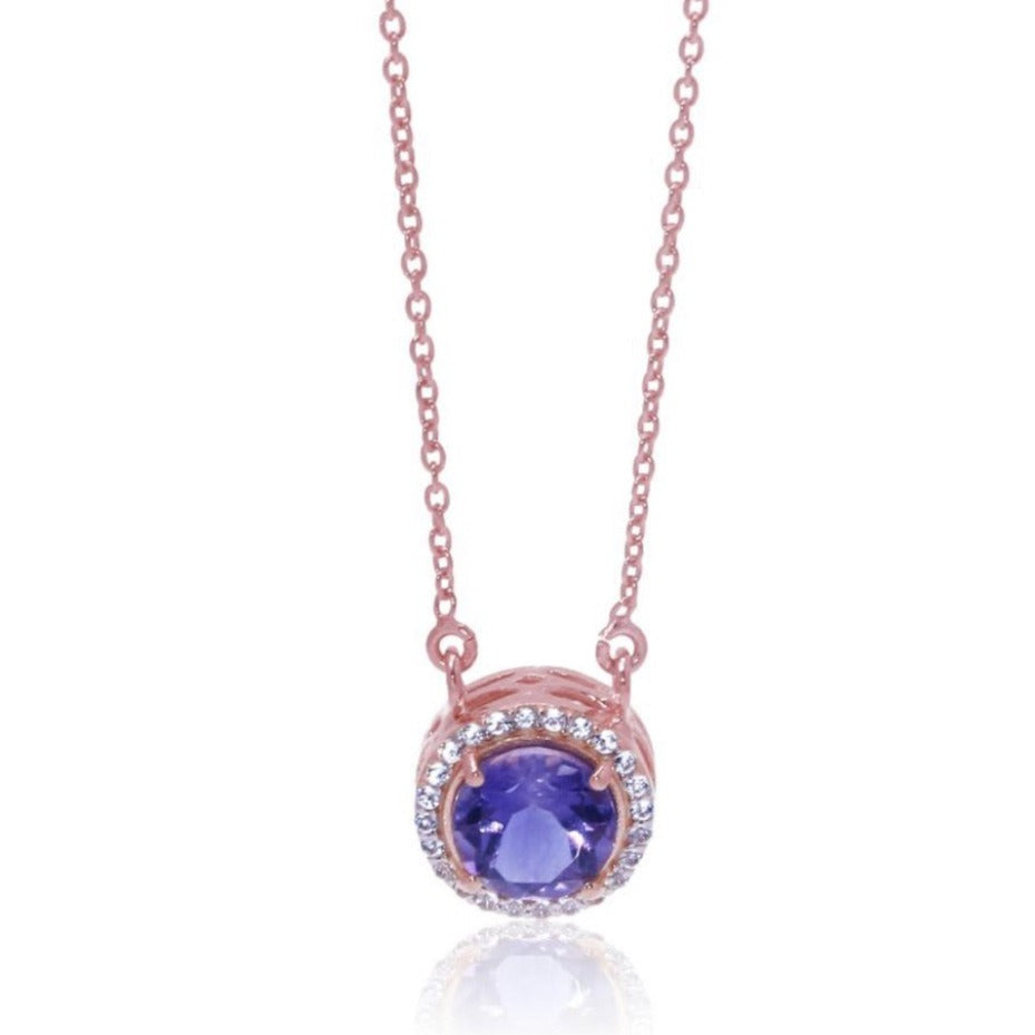 Princess Halo Necklace/18k Rose Gold with Amethyst & White Topaz - infinityXinfinity.co.uk