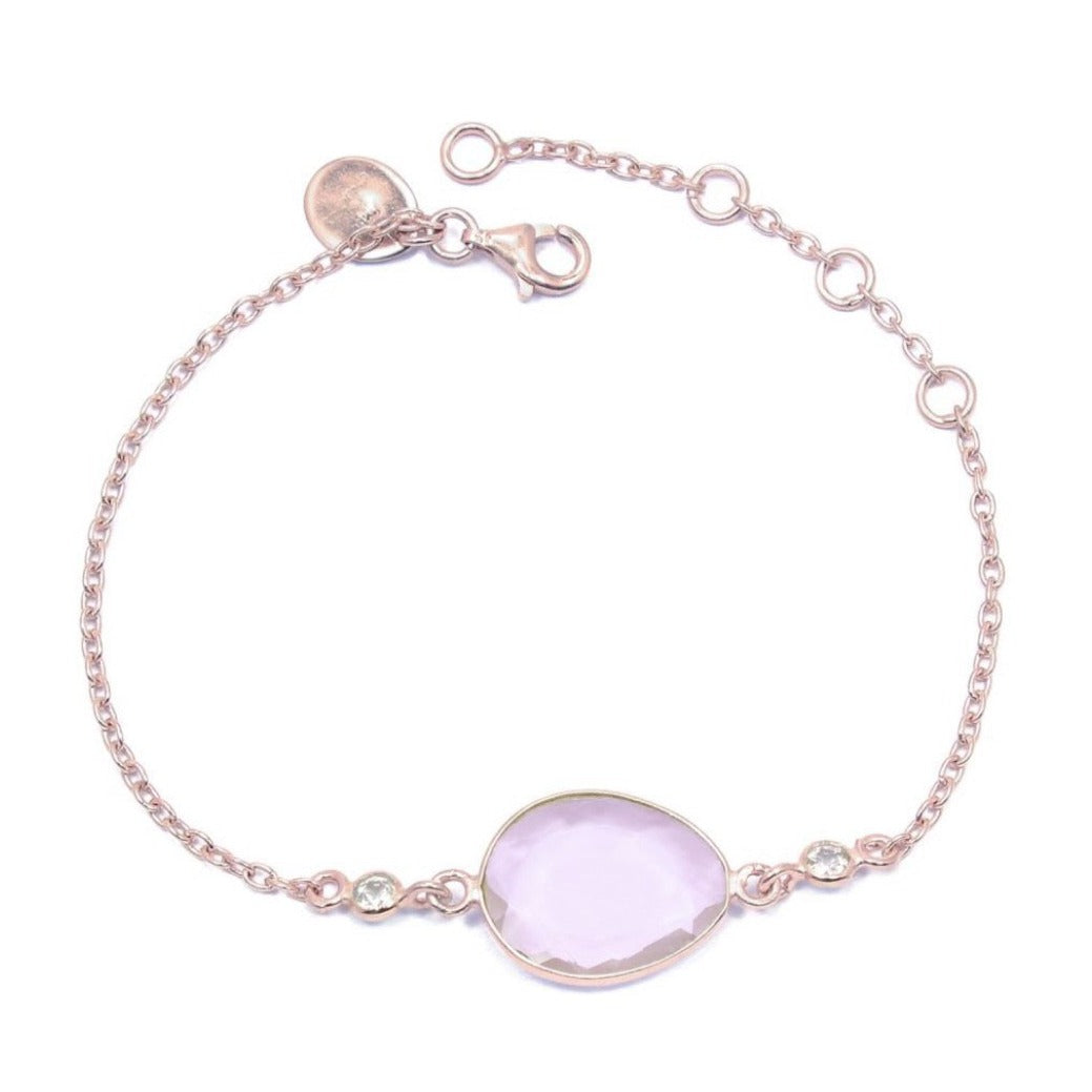 Rose Quartz Bracelet/18k Rose Gold with White Topaz - infinityXinfinity.co.uk