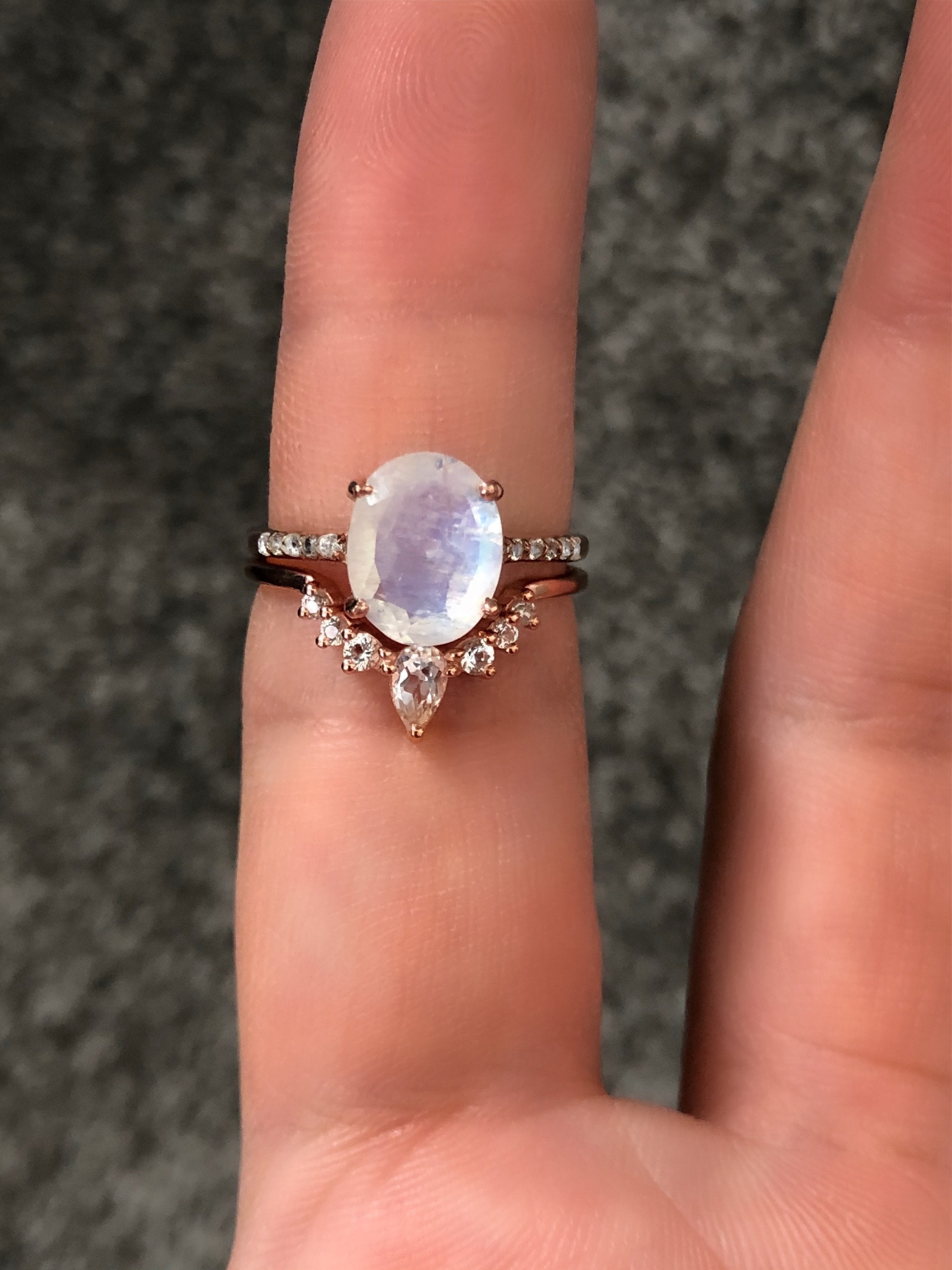 The Enchanted Ring/18k Rose Gold Vermeil with Rainbow Moonstone and White Topaz - infinityXinfinity.co.uk