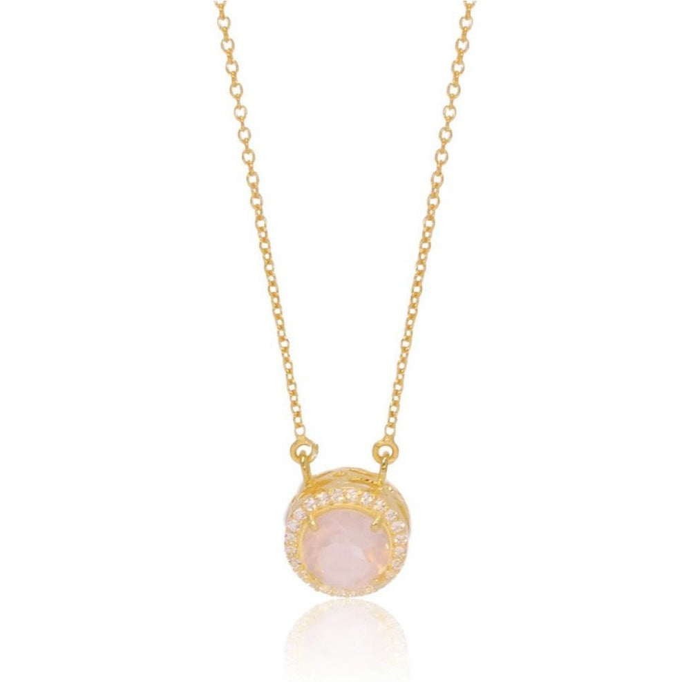 Princess Halo Necklace/18k Yellow Gold with Rose Quartz & White Topaz - infinityXinfinity.co.uk