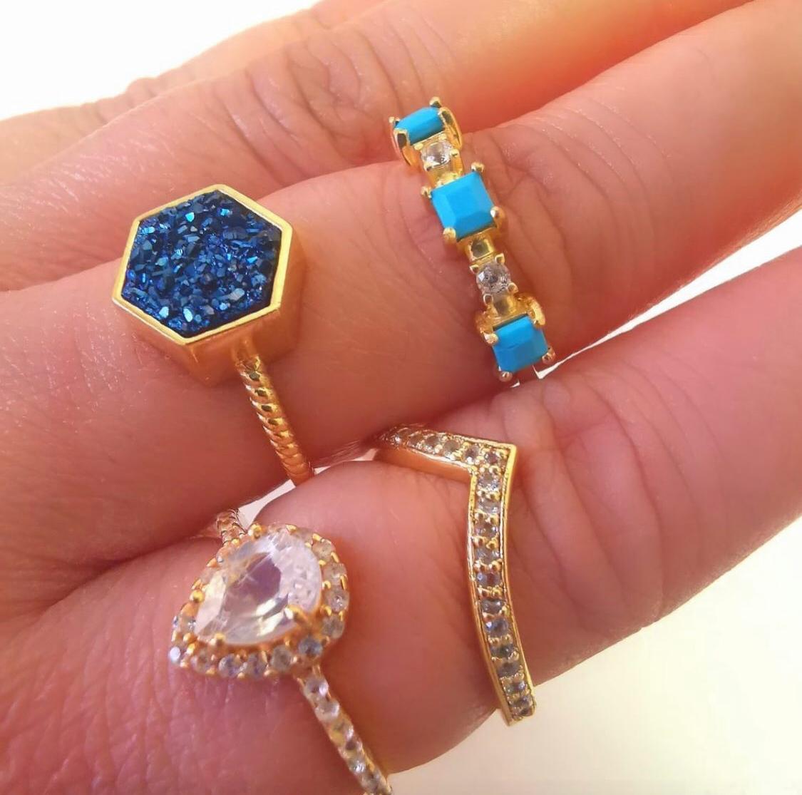 Blue Nile Statement Ring/18K Yellow Gold Turquoise & Topaz Stacker - infinityXinfinity.co.uk