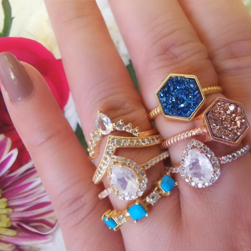 Blue Nile Statement Ring/18K Yellow Gold Turquoise & Topaz Stacker - infinityXinfinity.co.uk