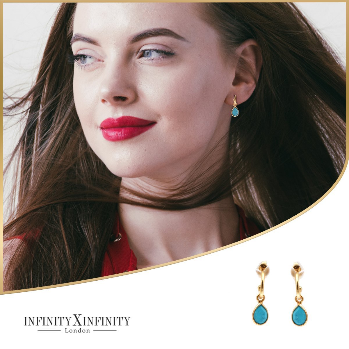 Petite Teardrop Earrings/18K Yellow Gold & Turquoise - infinityXinfinity.co.uk