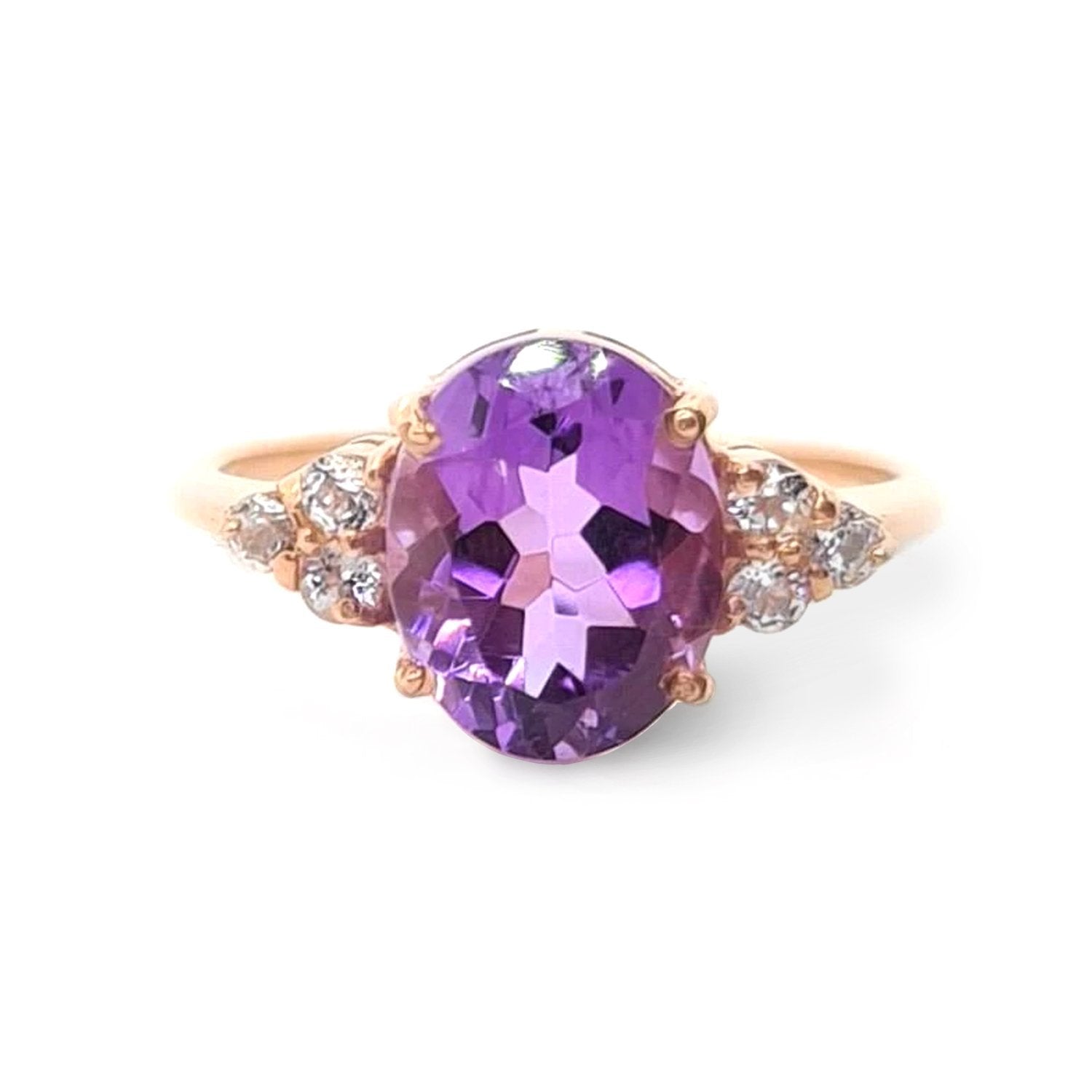Princess Ring 18k Rose Gold Vermeil Amethyst & White Topaz