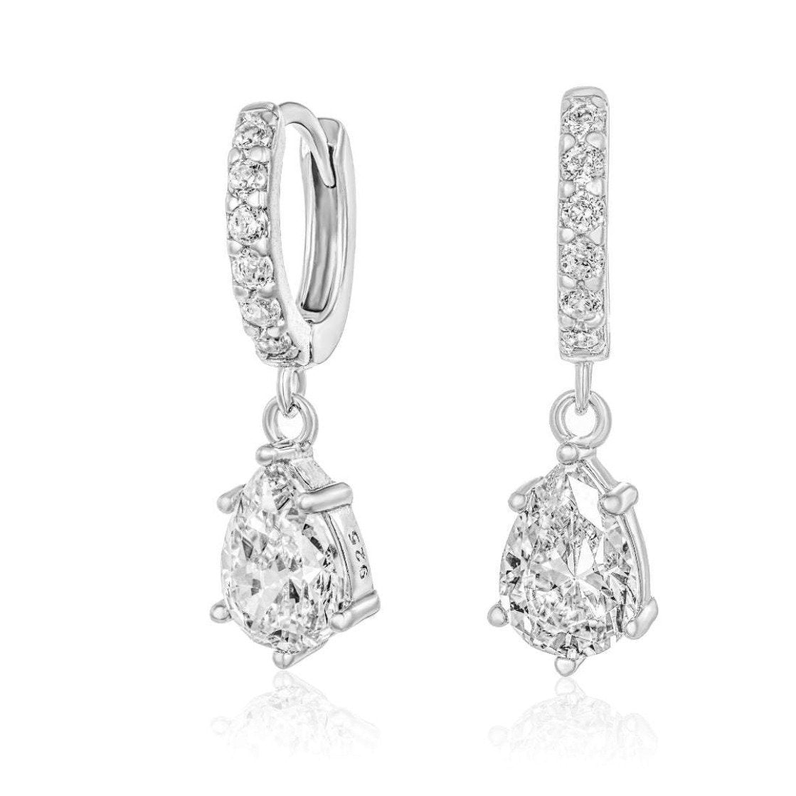 Huggie Snowdrop Earrings/18K White Gold & Premium Cubic Zirconia - infinityXinfinity.co.uk
