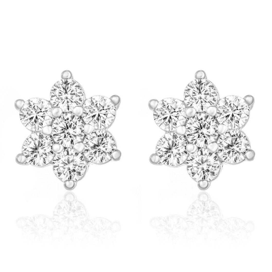 Snowflake Stud Earrings 18K White Gold Vermeil & Cubic Zirconia