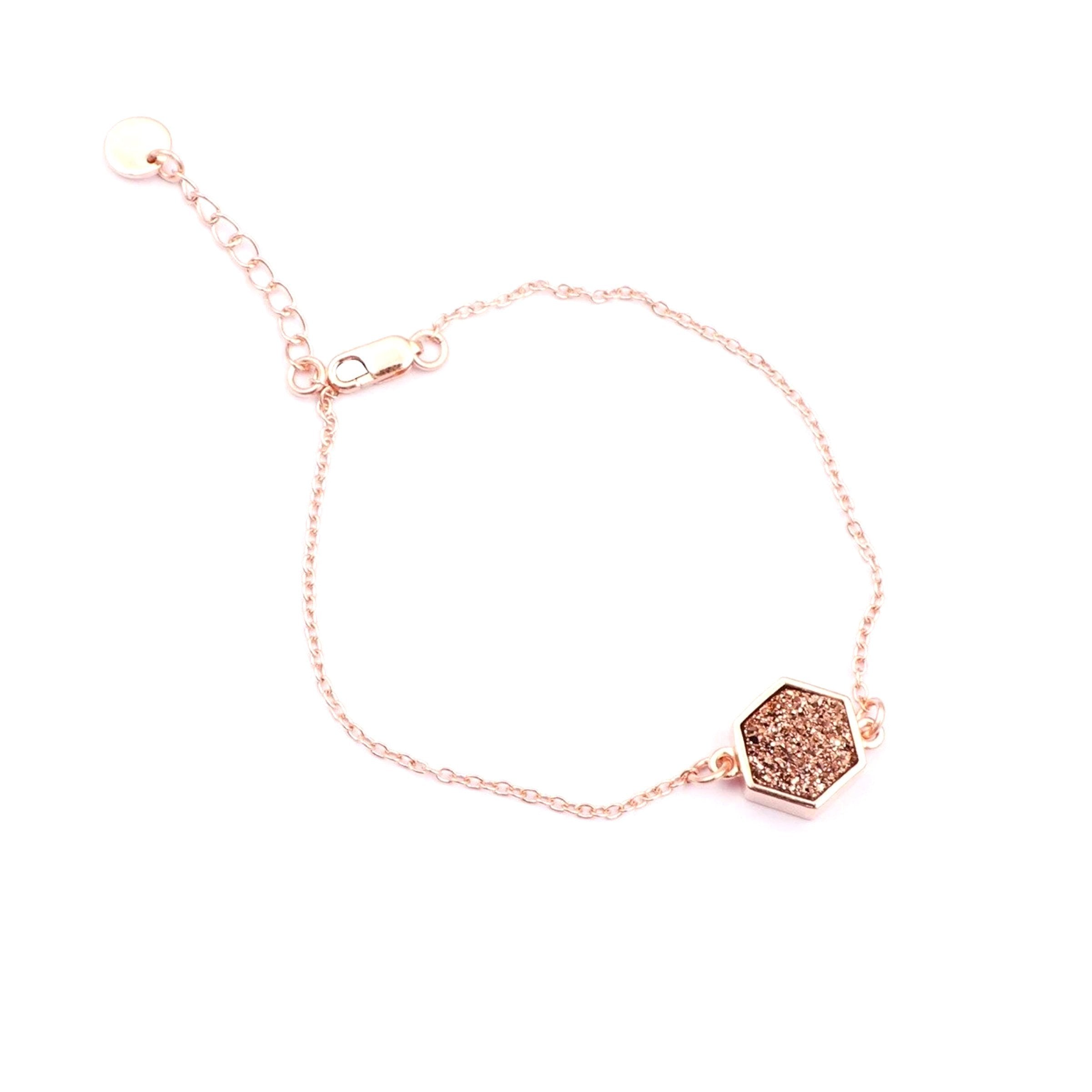 Sunset Sparkles Hexagon Bracelet/18k Rose Gold & Rose Titanium Druzy - infinityXinfinity.co.uk