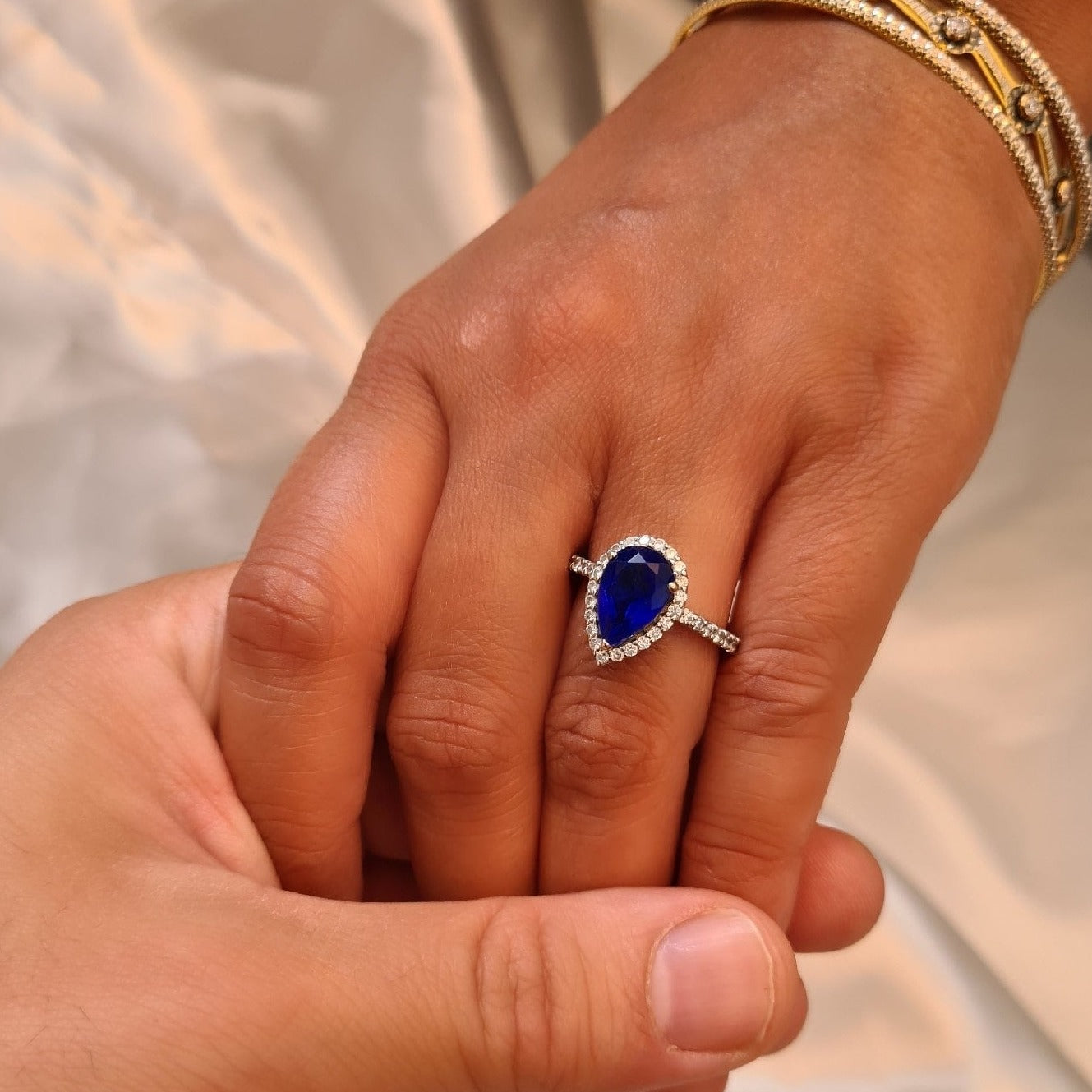 Custom Regal Teardrop Engagement Ring 18k Solid Tanzanite & Diamonds