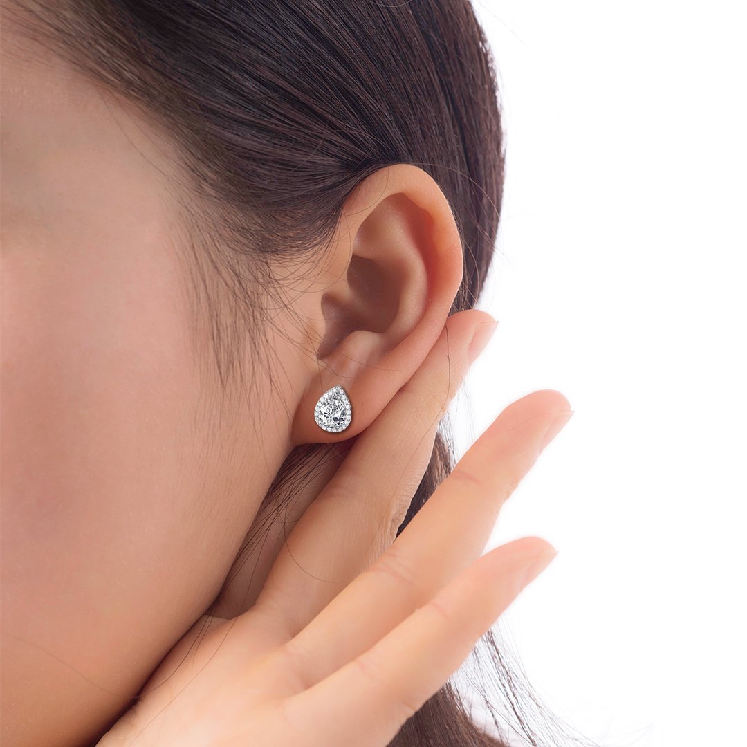 Teardrop Halo Earrings/18K White Gold & Premium Cubic Zirconia - infinityXinfinity.co.uk