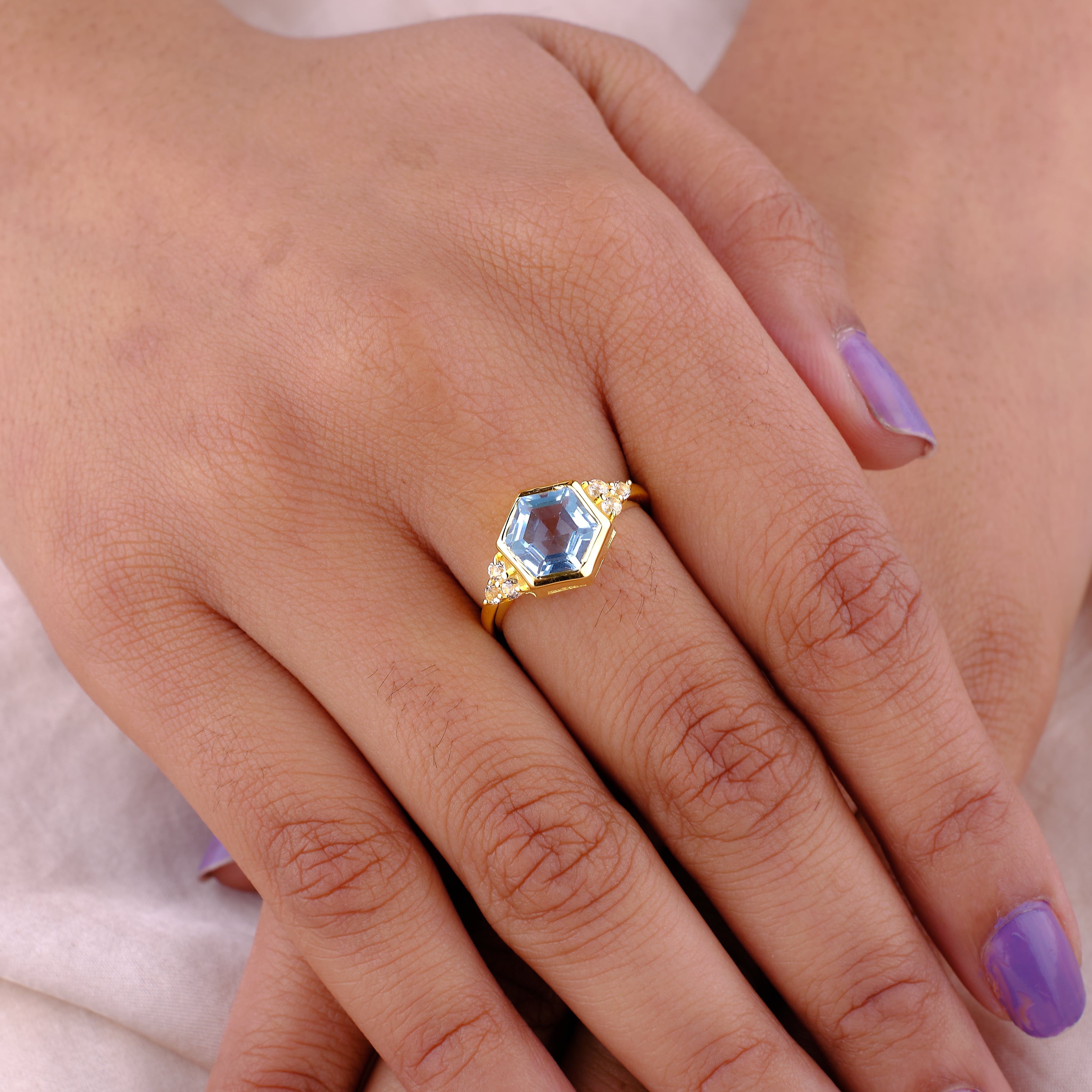 Venus Ring 18k Yellow Gold Vermeil Blue Topaz & White Topaz