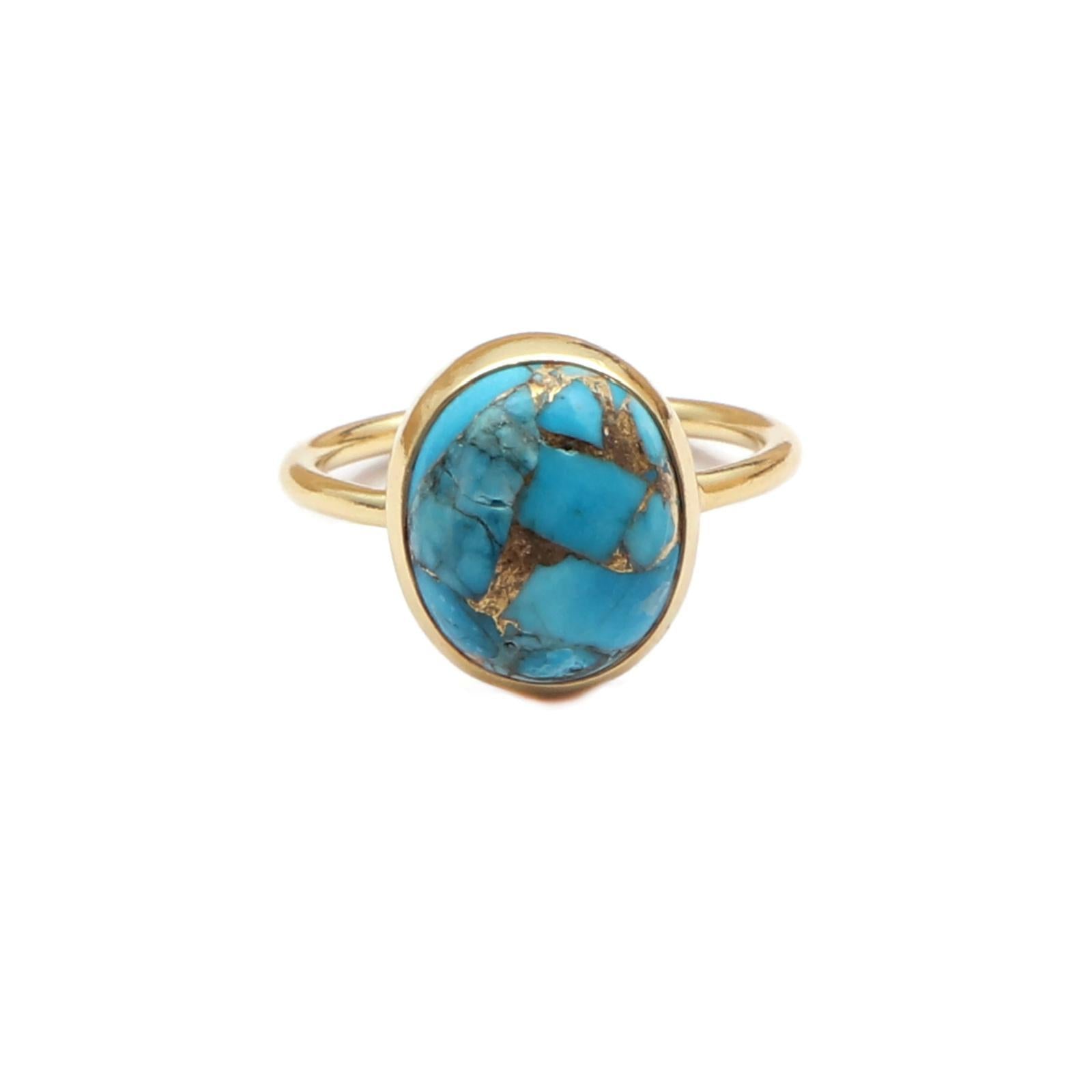 World Ring 18k Yellow Gold Vermeil Copper Turquoise