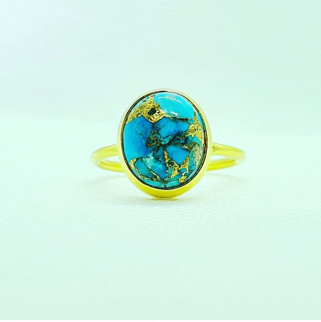 Copper Turquoise Yellow Gold Ring